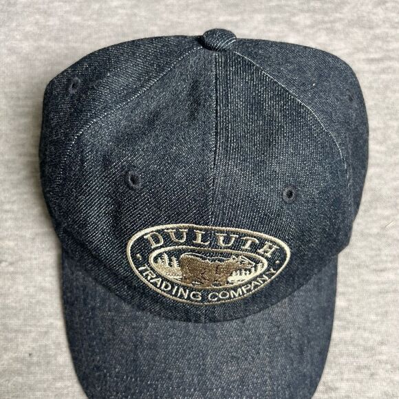 Duluth Trading Company Hat Cap Denim Strap Back Fleece Lined Brown Bear Logo - Picture 2 of 7